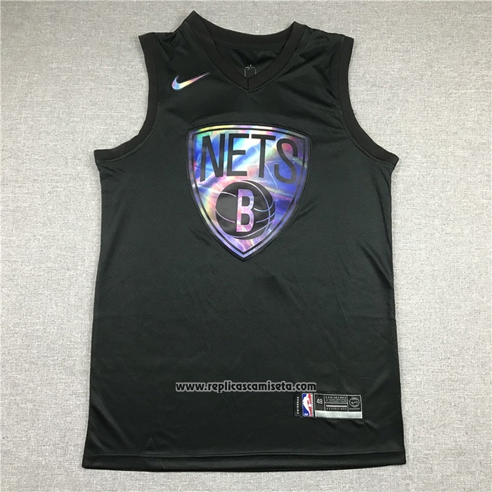 Camiseta Brooklyn Nets Kevin Durant #7 Iridescent Logo Negro